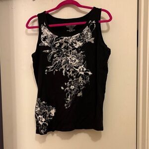 Karen Scott Black and White Floral Tank Top